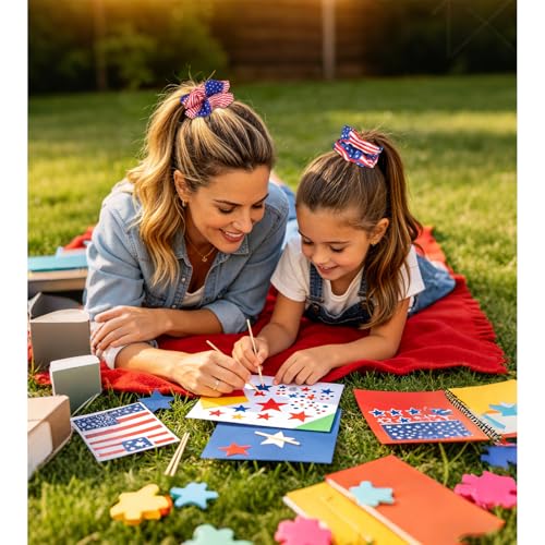 CURASA 4th of July Patriotic Hair Scrunchies 5-Pack Red White Blue