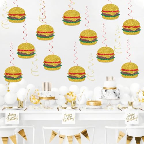 Hamburger Hanging Swirl Decorations - Fast Food Party Supplies