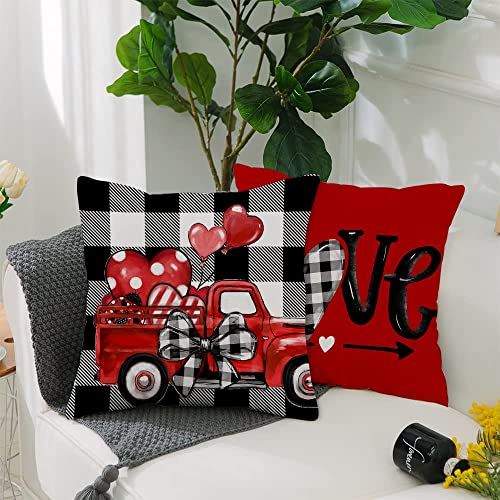 Set of 4 Buffalo Plaid Valentine Pillow Covers 18x18