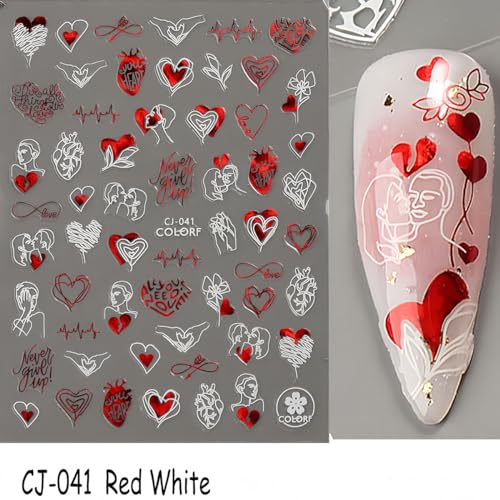 Valentine's Day Nail Art Stickers 6 Sheets Red Heart Sexy Lips Decals