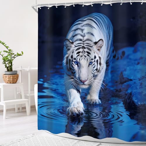 White Tiger Shower Curtain Set - 60"x72" Waterproof Decor