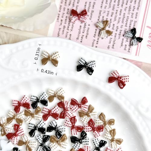 150Pcs 3D Bow Nail Charms - Polka Dot Ribbon Bowknot Rhinestones for Acrylic Nails