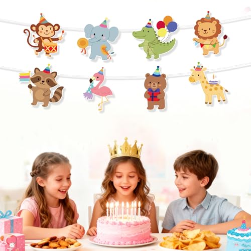 Animal Parade Birthday Banner - Pre-Threaded Hanging Decor
