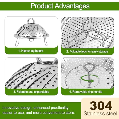 Stainless Steel Vegetable Steamer Basket - Foldable Insert for Pots