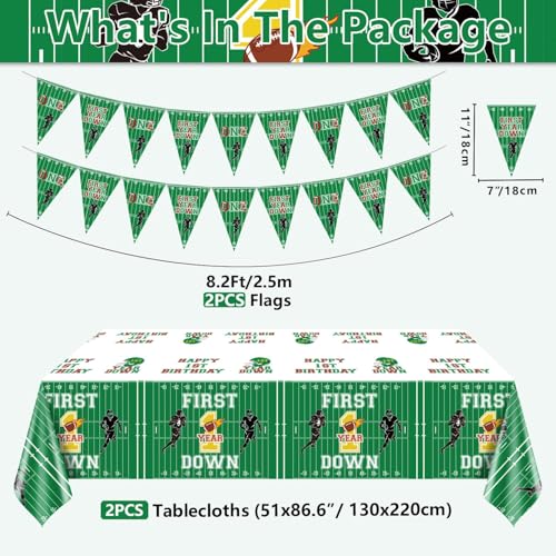 Football 1st Birthday Party Tablecloth & Banner Set