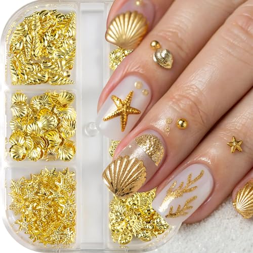 Summer Ocean Nail Art Charms Gold Alloy Shell Starfish Rhinestones