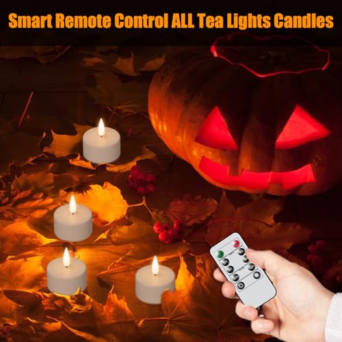 Rechargeable White Tea Lights Candles with Remote & Timer - Set of 12