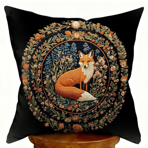 William Morris Inspired Red Fox Floral Pillow Cover - 18x18 Inch