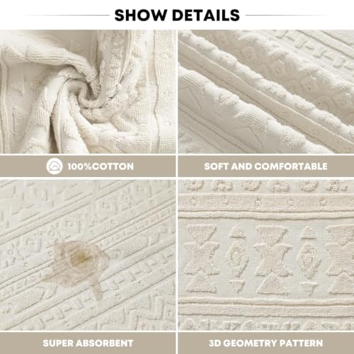 Artoid Mode 3D Geometric Jacquard Hand Towel, 100% Cotton, Beige, 13.7x29.5"