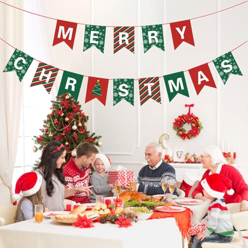 Merry Christmas Banner Red and Green Sign Holiday Party Decorations