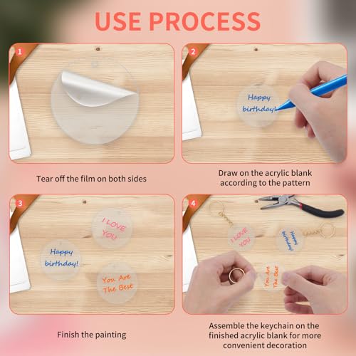 YaeYur 12PCS Round Clear Acrylic Blanks with Hole for DIY Crafts and Keychains