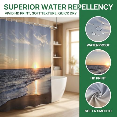 Goodbath 84 Inch Beach Sunset Shower Curtain 72x84 Waterproof Polyester