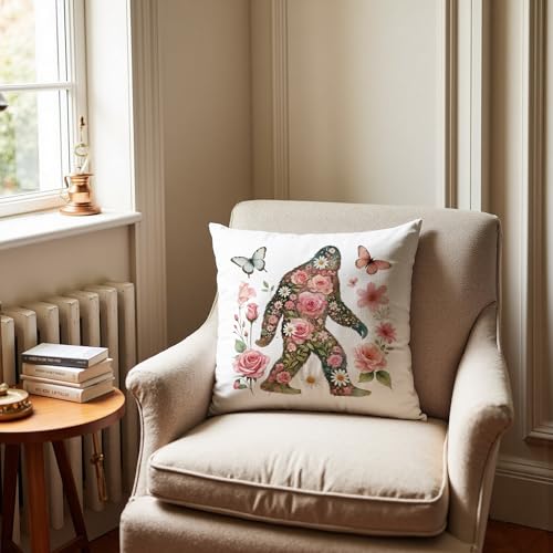 Boho Floral Bigfoot Pillow Cover 18x18 - Sasquatch Decor Gift