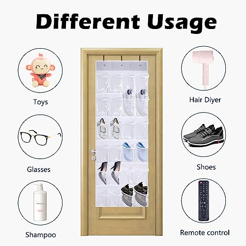QUMENEY 24-Pocket Over-The-Door Shoe Organizer, Hanging Mesh Holder - 1pc