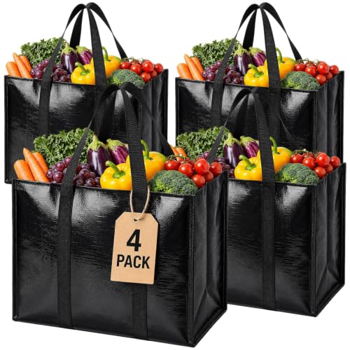 Large Capacity Reusable Grocery Bags - Waterproof Tote Bags (4 Pack)