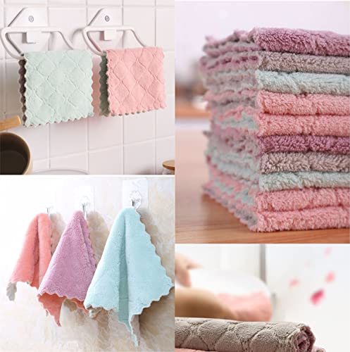 Colorful 12 Pack Microfiber Kitchen Towels - Quick Dry Coral Velvet Dishtowels