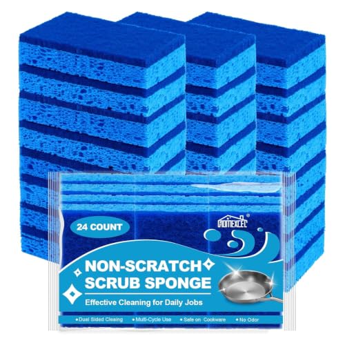 HOMEXCEL Blue Rectangle Kitchen Sponges 24 Pack Non-Scratch Dish Scrubbers