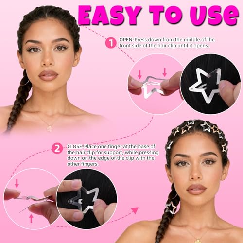 50 PCS Star Hair Clips Metal Snap Barrettes Gold Silver Y2K Hair Accessories