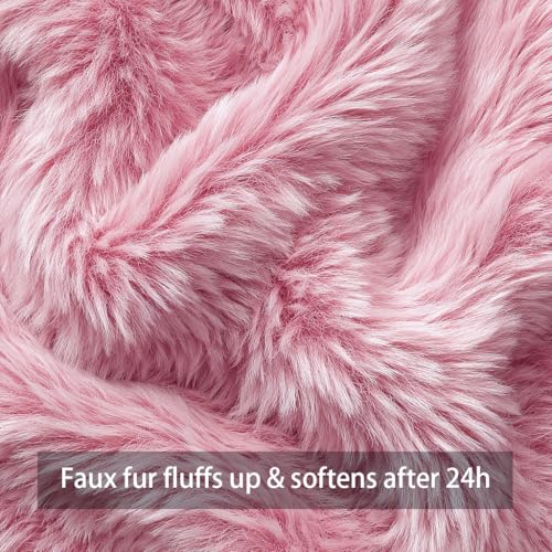 4TH Emotion Valentine's Day Faux Fur Pillow Covers, Pink 18x18 Inch Set of 2