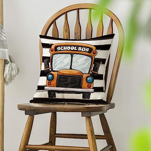 AVOIN Colorlife Back to School Bus Throw Pillow Cover, 18x18 Inch