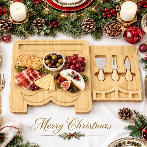 Christmas Nutcracker Charcuterie Board Gift Set with Utensils - Bamboo, 13x13 Inches