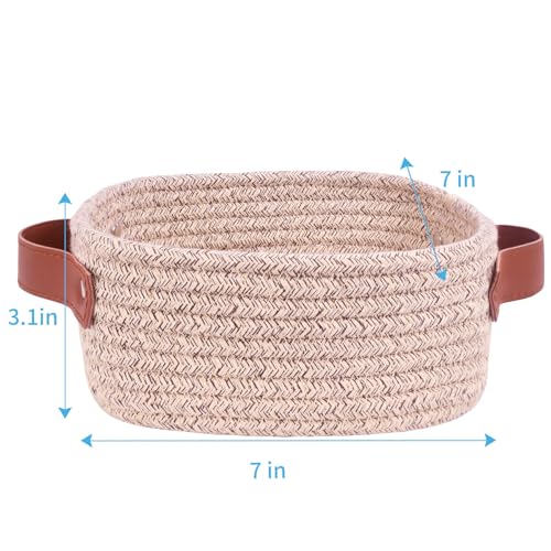 ABenkle Small Mixed Brown Rope Woven Storage Basket with Handles - Mini Toy & Organizing Bin for Nursery, Spa, Home
