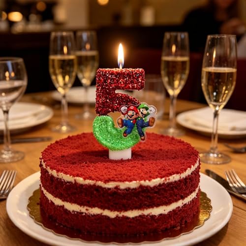 Mario Number 5 Birthday Candle Topper - Fun Party Decoration
