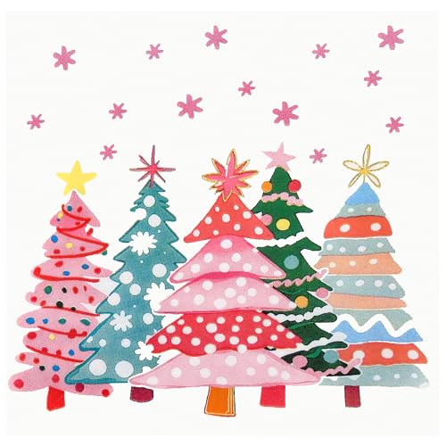 AimFun Christmas Trees Paper Luncheon Napkins - Pink Trees, 100 Pack