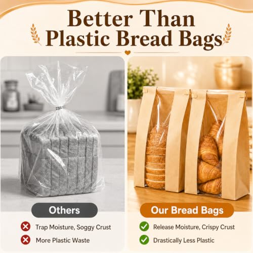 24 Pack Sourdough Bread Storage Bags - Food-Grade Kraft Paper with Window