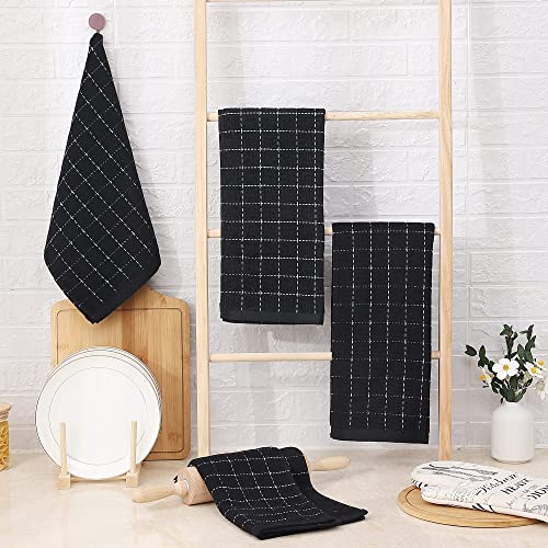 Homaxy 100% Cotton Terry Kitchen Towels - Super Absorbent, Black, 13x28, 2-Pack