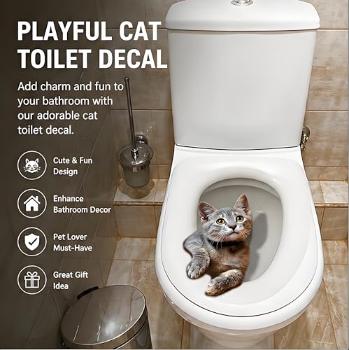 Cute Cat Toilet Lid Decal - Waterproof Self-Adhesive Bathroom Decor