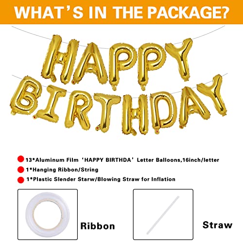 Accevo 16-Inch Gold Happy Birthday Foil Balloon Banner Set
