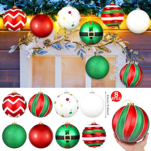 Vibrant Christmas Ball Ornaments Set of 8 - 6 Inch Glitter Shatterproof Decor