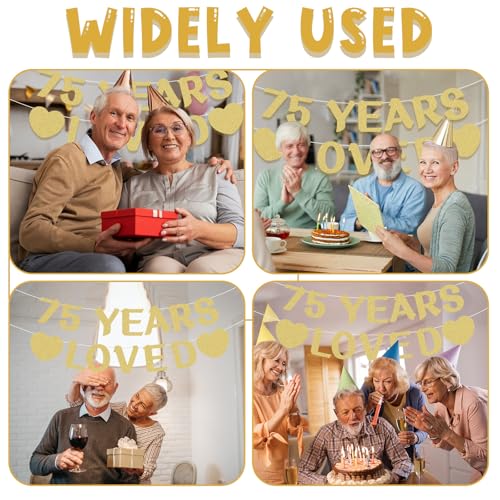 75th Birthday Banner - Pre-Strung Gold Glitter Party Decor