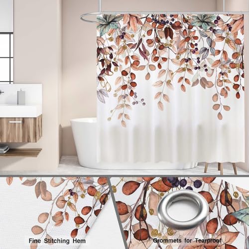 Funnytree 72x72 Watercolor Autumn Shower Curtain - Waterproof & Machine Washable