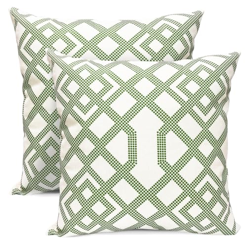 GOMYHOME Boho Geometric Throw Pillow Covers, Green 18x18 Set of 2
