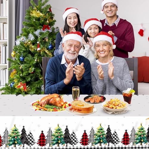 Christmas Disposable Plastic Tablecloth 54x108 Inch - Tree Pattern, 2 Pack