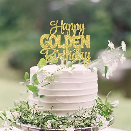 Happy Golden Birthday Cake Topper - Gold Glitter Decoration for All Ages