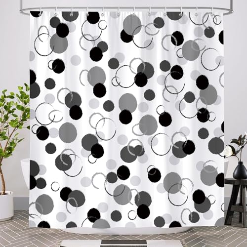 Dazzlewall Black Polka Dot Shower Curtain Set - 72x72 in