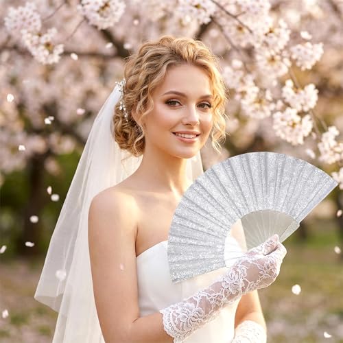 Yolyoo Glitter Folding Hand Fan for Weddings & Festivals
