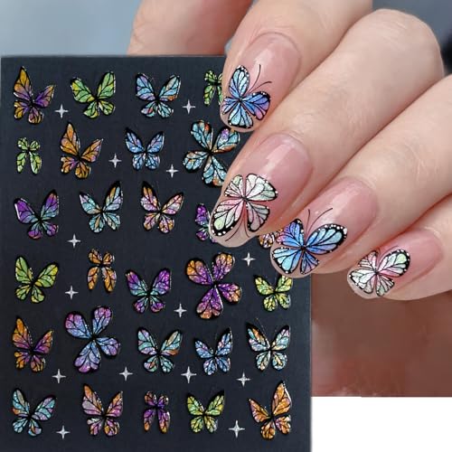 5D Holographic Butterfly Nail Stickers 3 Sheets Embossed Decals