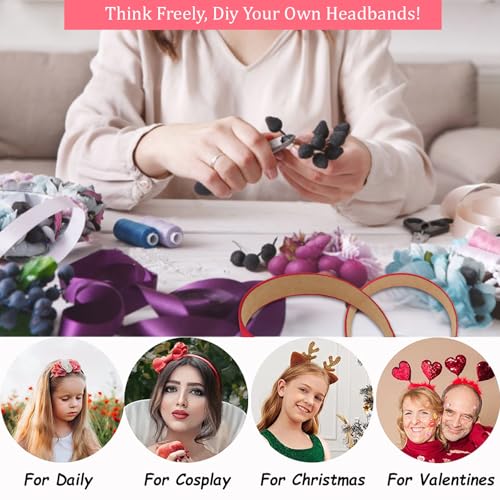 Wecoe 10 Pack Dark Red Satin Headbands 1 Inch Wide Non-Slip Hairbands