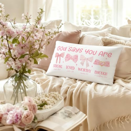 Pink 12x20 Throw Pillow Cover with Bow - Decorative Home Accent