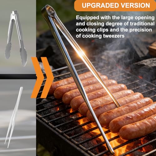 Stainless Steel Kitchen Tongs Set - Non-Slip Serrated Tips, 11.5" & 13.5"