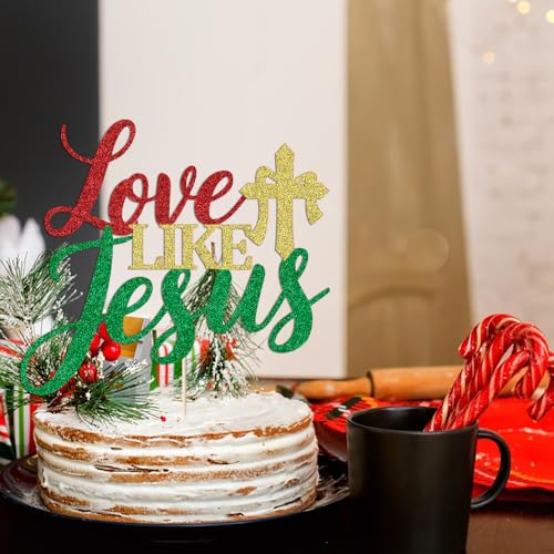 Happy Birthday Jesus Cake Topper - Glitter Religious Decoration