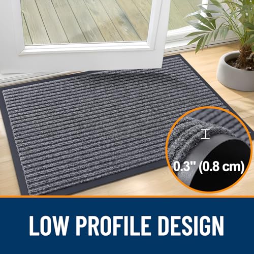 OLANLY Heavy-Duty Indoor Outdoor Doormat, 29.5" x 17" Grey Stripe Mat