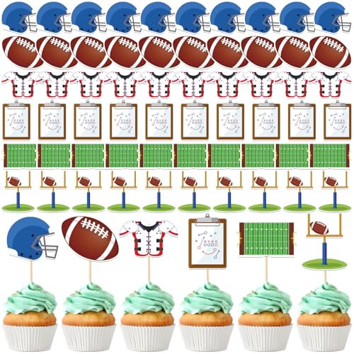 GlikCeil 60 Pcs Football Cupcake Toppers Sports Cake Decorations