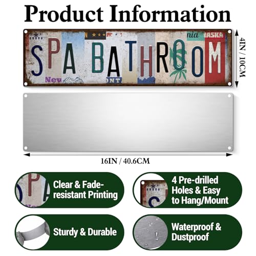 EUDOSI Vintage Metal Spa Sign - 15x4 Retro Bathroom Wall Art