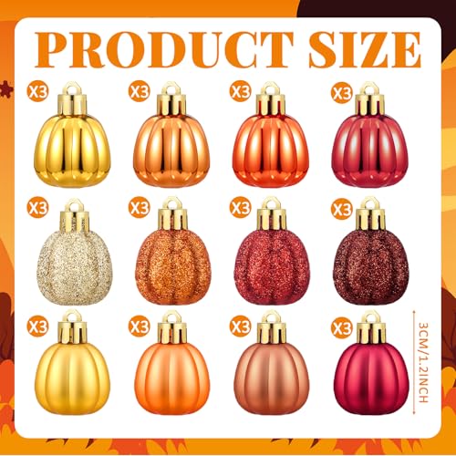 36 Pcs Mini Pumpkin Hanging Ornaments for Fall Tree - Yellow Autumn Decor
