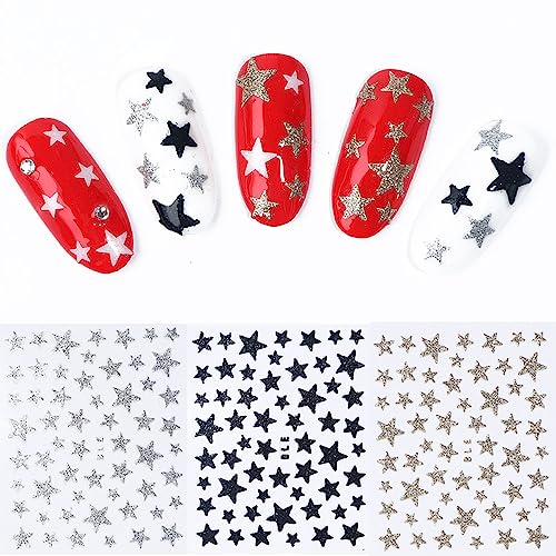 SONGJIE 10 Sheets 3D Star Glitter Nail Stickers Self-Adhesive Decals